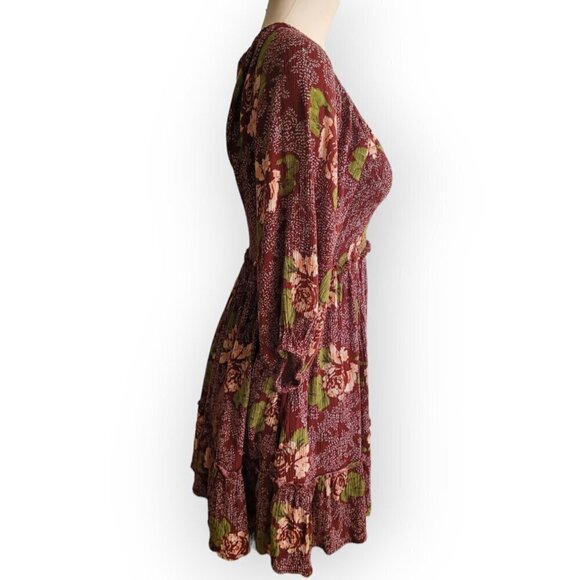 Free People l/s Summer Printed Dress Brown Floral XS - Picture 3 of 15